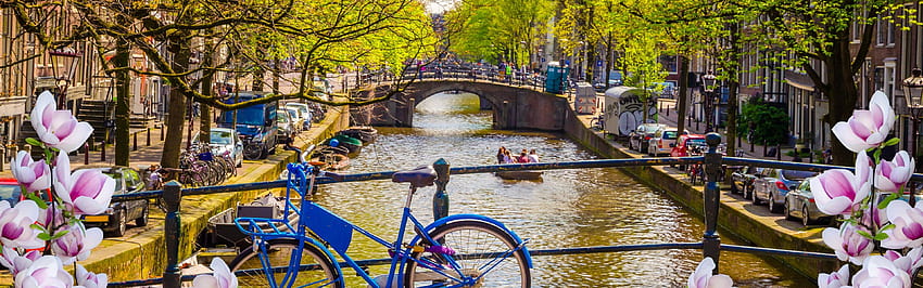 Netherlands, Amsterdam, Flowers, Bridge, Bike, City, River, Spring IPhone 11 Pro XS Max , Background HD wallpaper