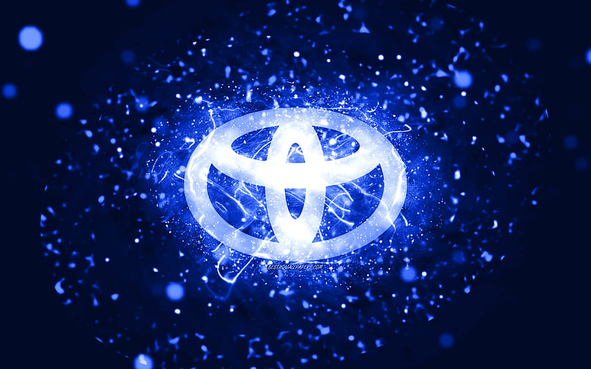 Ciemnoniebieskie logo Toyota, ciemnoniebieskie neony, kreatywne, ciemnoniebieskie abstrakcyjne tło, logo Toyota, marki samochodów, Toyota Tapeta HD