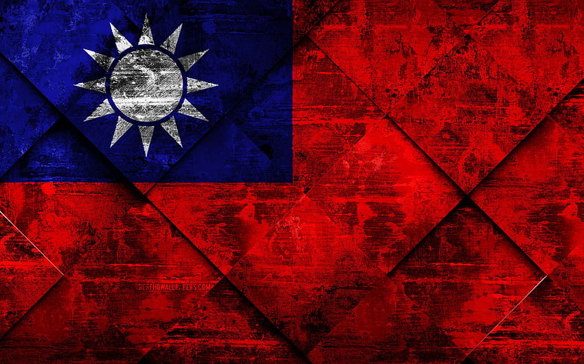 Flag of Taiwan, , grunge art, rhombus HD wallpaper