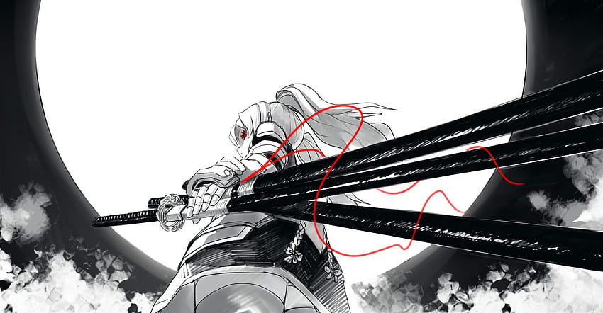 Oryginalne postacie Dark Anime Drawing Katana Digital Art Samurai Selective Coloring Sword Anime Girls, Dark Samurai Anime Tapeta HD