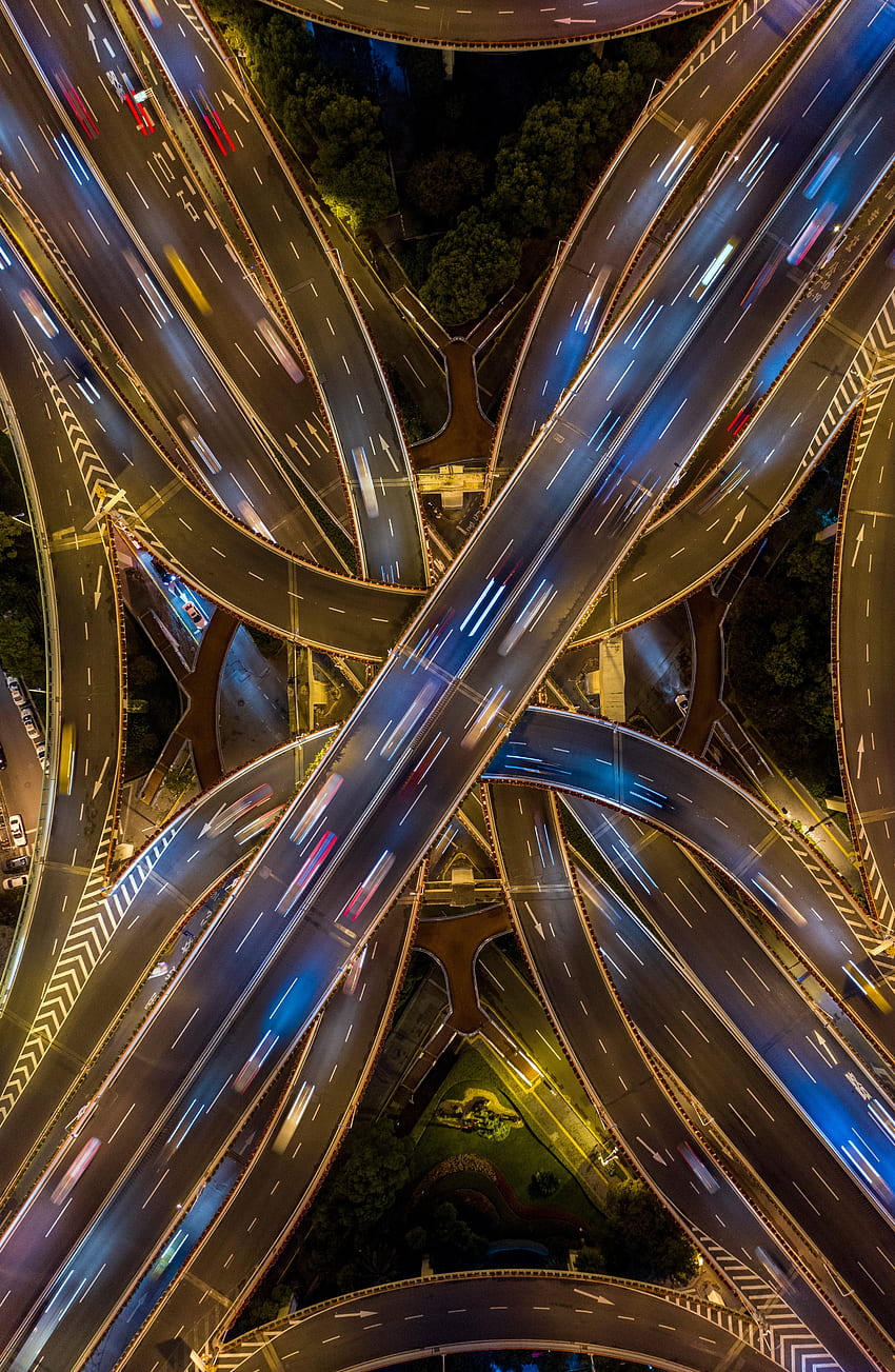 Aerial view, highway, overlapping HD phone wallpaper
