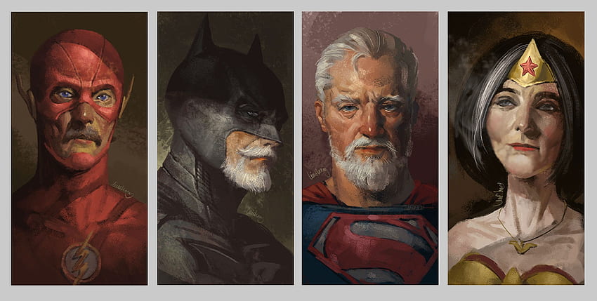 Artwork Superhero Batman Superman Wonder Woman The Flash Flash Old Old People Sad - Resolution: HD wallpaper