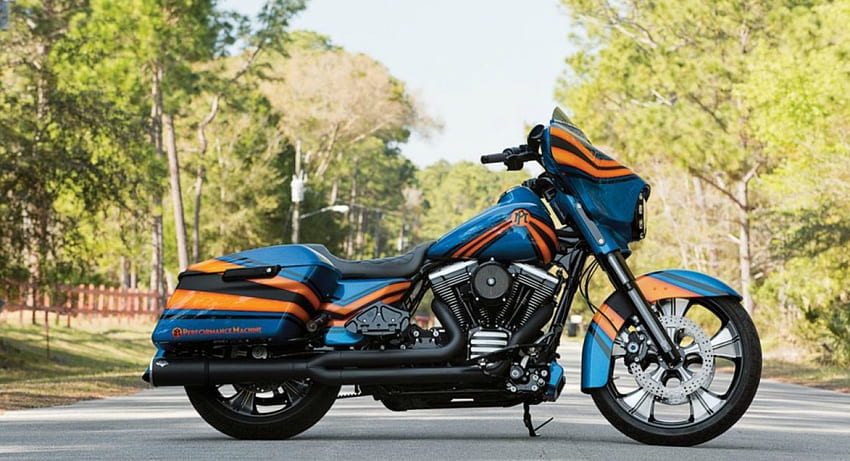2014 Harley Street Glide, Orange, , Bike, Blue HD wallpaper