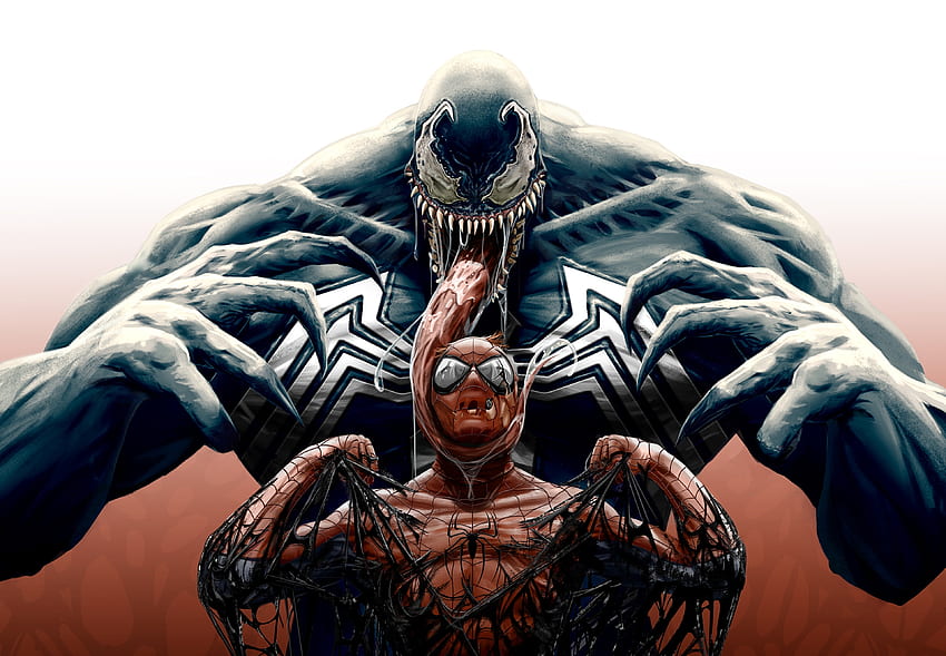 Spider-man, venom, marvel comics, superheroes, art HD wallpaper