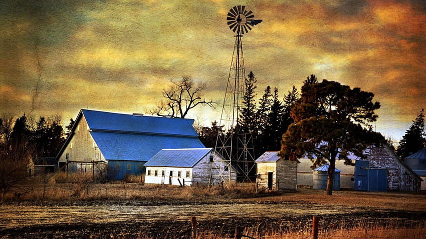 pertanian yang indah, tekstur, awan, kincir angin, pertanian Wallpaper HD