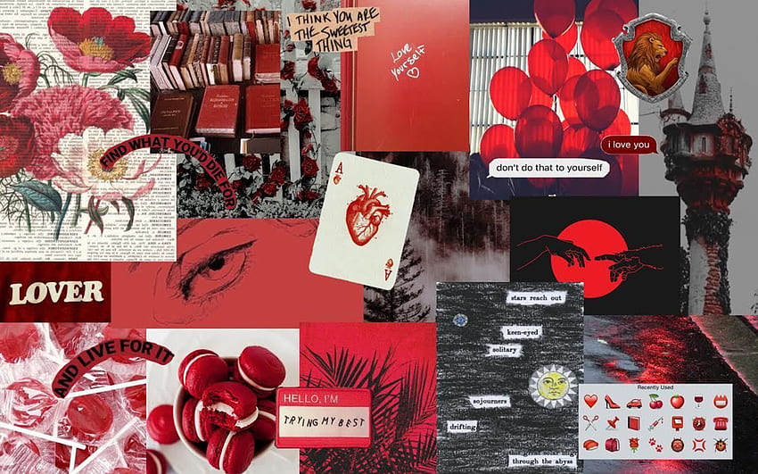 빨간색과 검은색 미적 컴퓨터, 발렌타인 데이 콜라주 HD 월페이퍼
