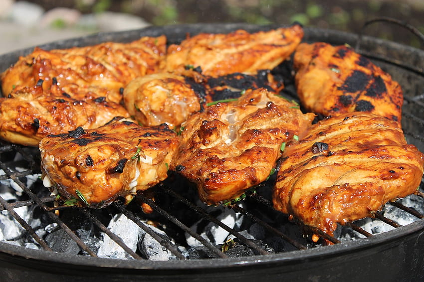 Chicken Grill Coal, Grilled Fish HD wallpaper
