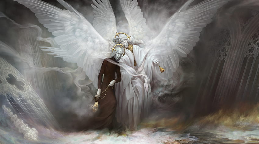 Follow, white, black, fantasy, art, couple, angel, de delirium x ...