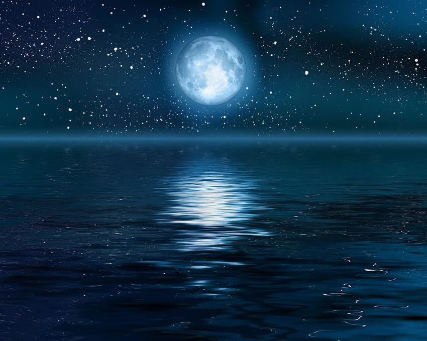 満月の夜、ビーチムーン 高画質の壁紙