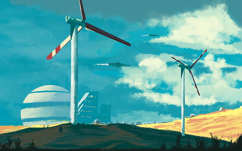 Sky, Art, Structure, Wind Turbine HD wallpaper