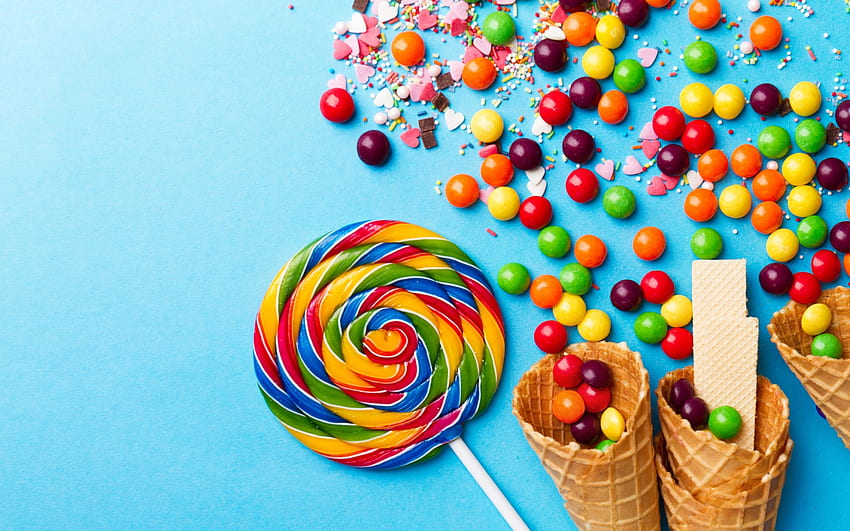 ワッフルコーン, キャンディー, Lollipop - Lollipop Candy -, Lollies 高画質の壁紙