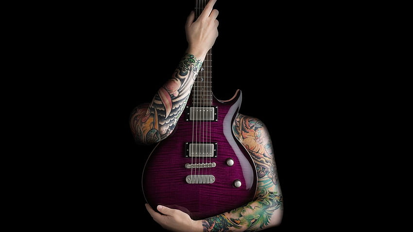 gitara, tatuaże, czarne / i mobilne tło Tapeta HD