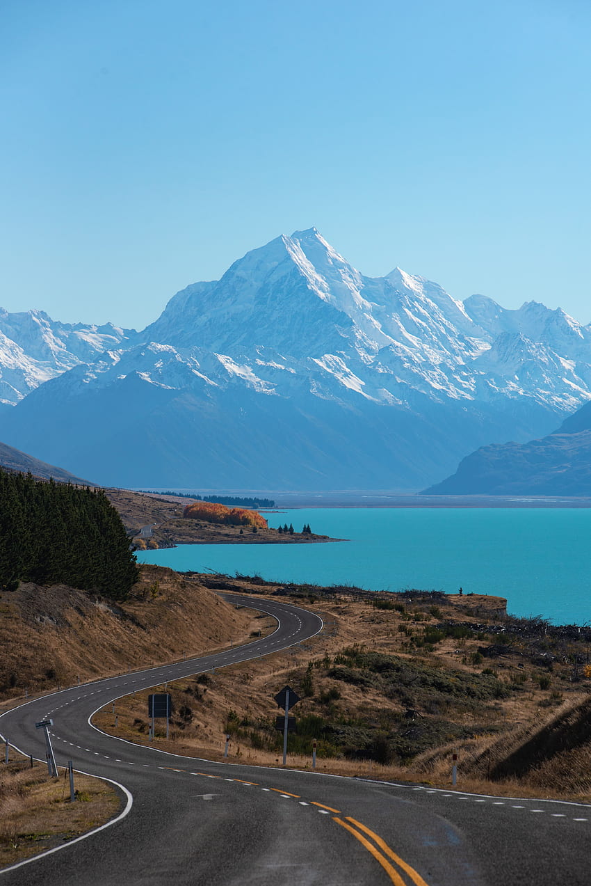 Naturaleza, Montañas, Nueva Zelanda, La carretera, Vuelta, Lago Pukaki fondo de pantalla del teléfono
