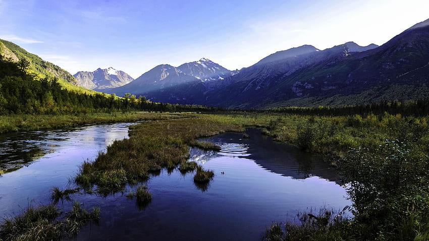 Pusat Alam Sungai Eagle, Alaska, lanskap, langit, air, pegunungan, refleksi, usa Wallpaper HD