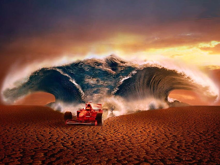 F1 Car, sand, racing, car, desert, water, f1 HD wallpaper