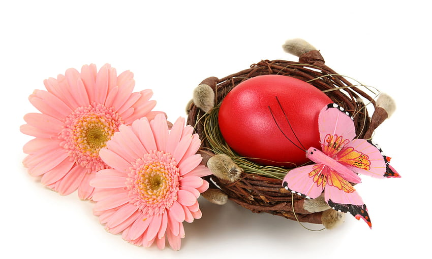 Tempo di Pasqua, vacanze, uovo, decorazione, farfalla, Pasqua, fiori, primavera Sfondo HD