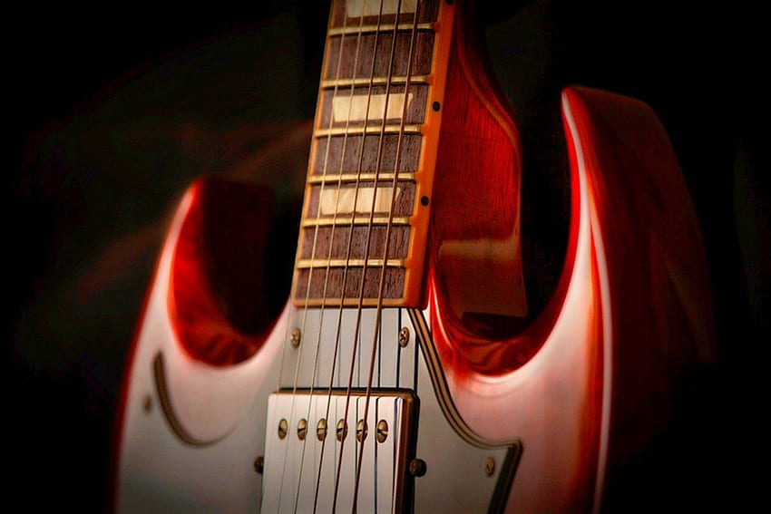 Guitar, music, strings, red HD wallpaper