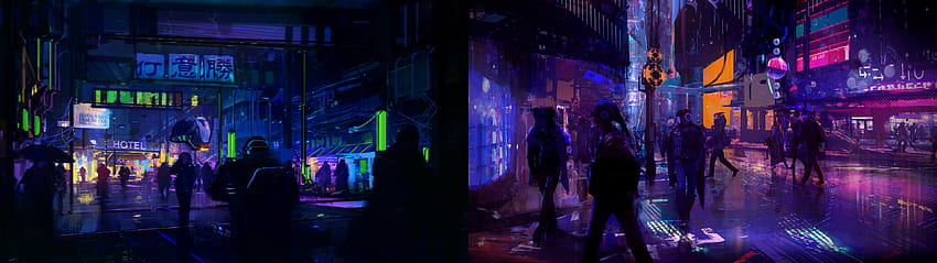 Cyberpunk mit zwei Monitoren: Cyberpunk, Musik mit zwei Monitoren HD-Hintergrundbild