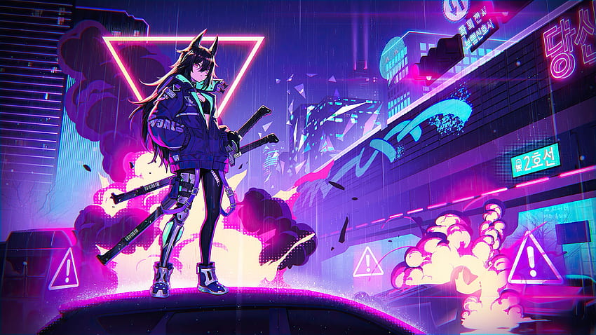 Anime Cyberpunk Neon, Cyberpunk Ungu Wallpaper HD