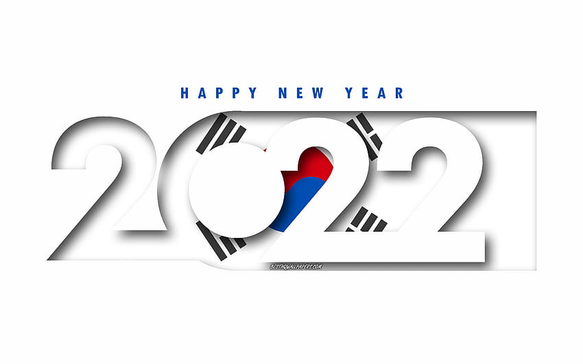 Happy New Year 2022 South Korea, white background, South Korea 2022, Moldova 2022 New Year, 2022 concepts, South Korea, Flag of South Korea HD wallpaper