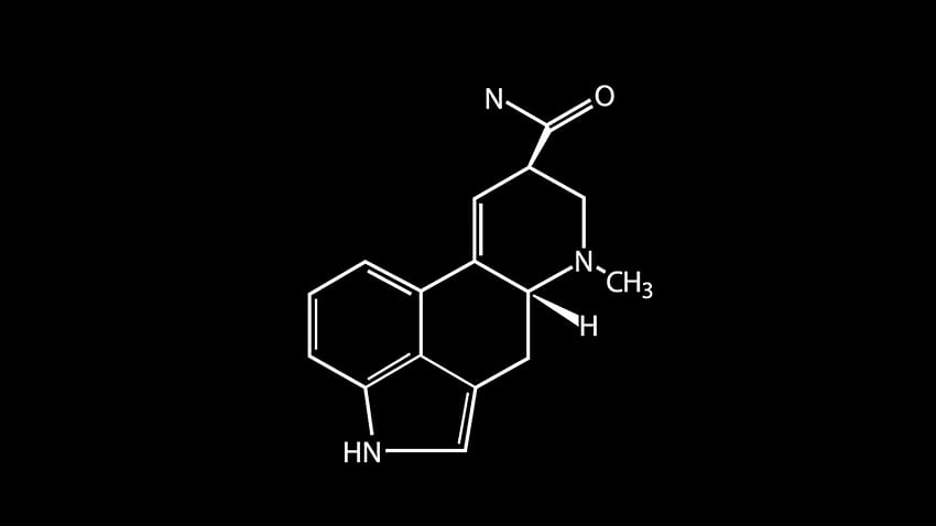 Cząsteczka LSD [](OC) Odwrócona czarno-biała, serotonina Tapeta HD