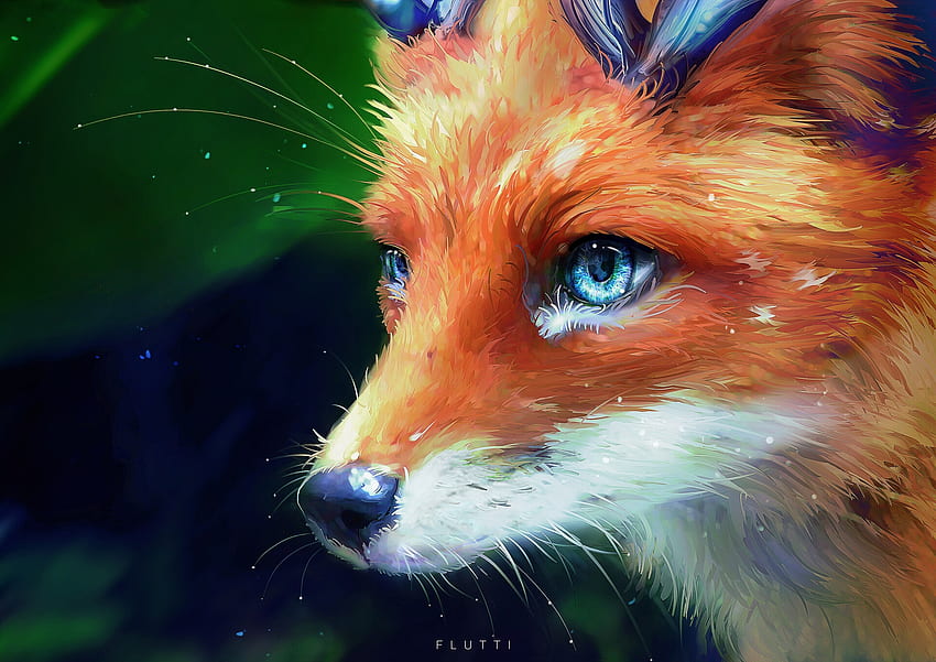 Thinking, art, vulpe, face, fox, orange, blue, flutti, charline k, frumusete, gorgeous, superb HD wallpaper