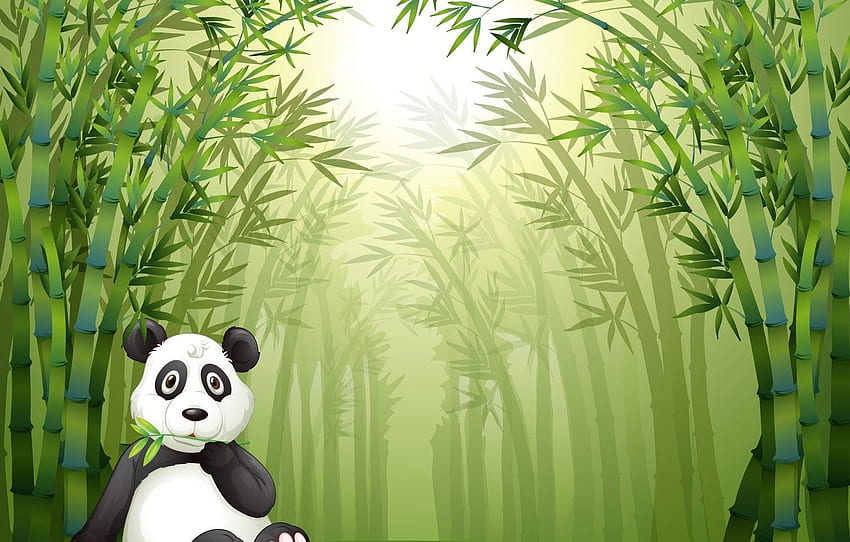 sprig, stay, bamboo forest, little Panda for , section рендеринг HD wallpaper