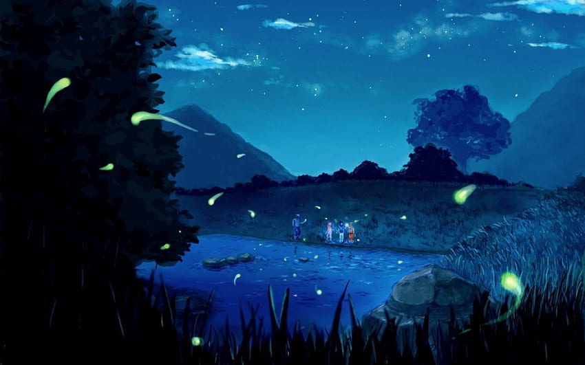 Naruto, Nacht, Landschaft, Shippuuden, Glühwürmchen, Anime HD-Hintergrundbild