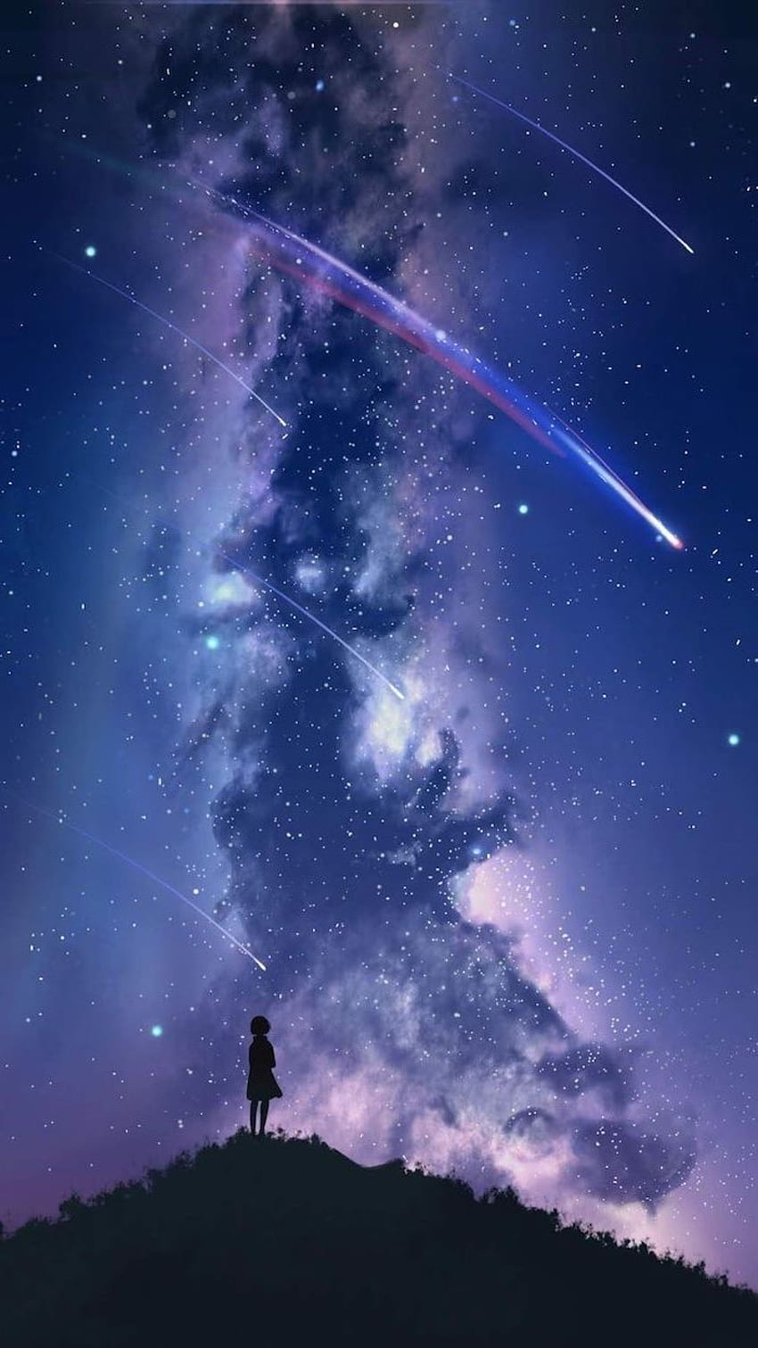 Girl Standing On Top Of A Hill Cartoon Shooting Stars On Galaxy Sky . Cool  Galaxy , Galaxy , Galaxy , Samsung Galaxy Star HD phone wallpaper | Pxfuel