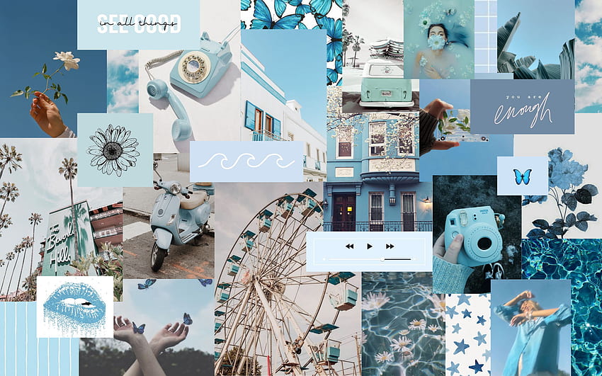 Blaue Collage. Ästhetisch, niedlich, Computer HD-Hintergrundbild