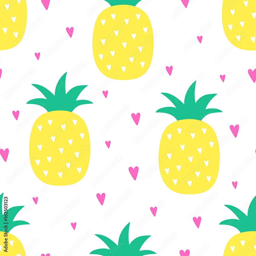 Wektor wzór owoców ananasa. Bardzo jasny kolorowy kreskówka tło (tkanina). Dziecinny styl, abstrakcyjny pop-art Stock Vector Tapeta na telefon HD