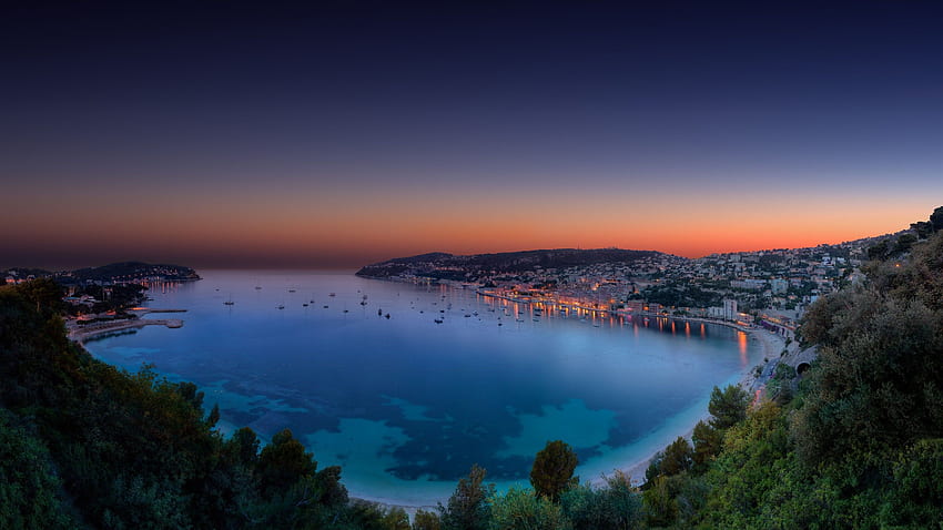 Monako, , , French Riviera กลางคืน พระอาทิตย์ตก ทะเล ทะเลสาบ มหาสมุทร ป่า ท้องฟ้า ธรรมชาติ วอลล์เปเปอร์ HD