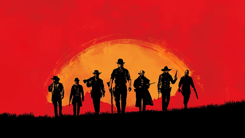 Yellow, red, and black group of men digital , Red Dead, Orange Gaming HD wallpaper