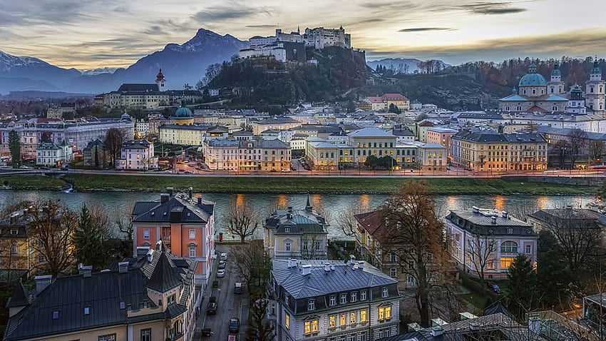 Salzburg Austria Evening Houses Cities HD wallpaper