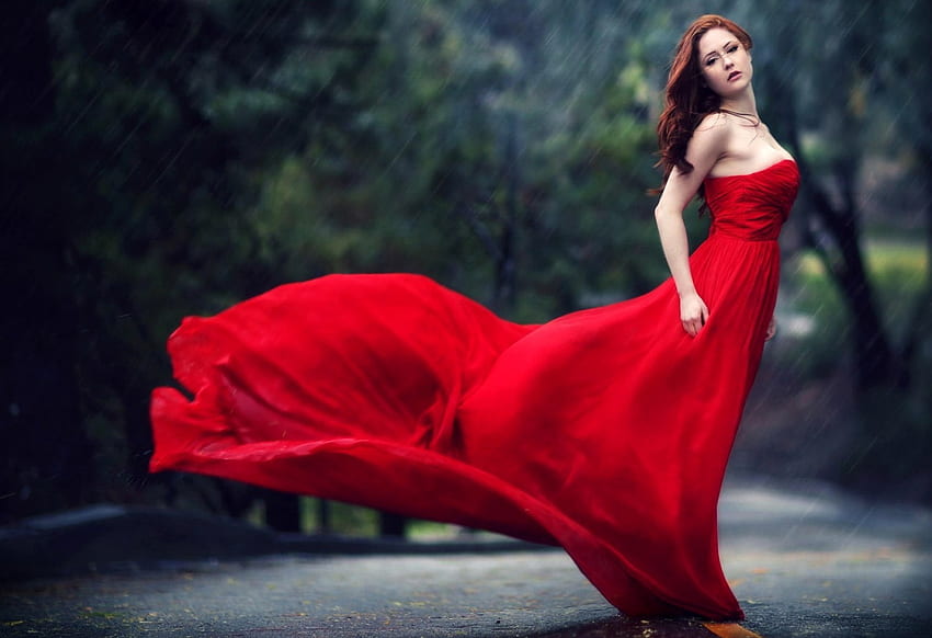 Dia satu-satunya, model, gaun, wanita, merah Wallpaper HD