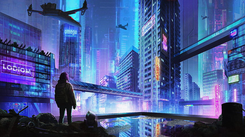 Scavenger Cityscape Cyberpunk, Cyberpunk Dual Monitor Sfondo HD