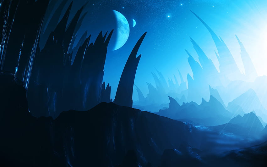 Paysages paysage extraterrestre planète planètes étoiles ciel lunes, Blue Alien Fond d'écran HD