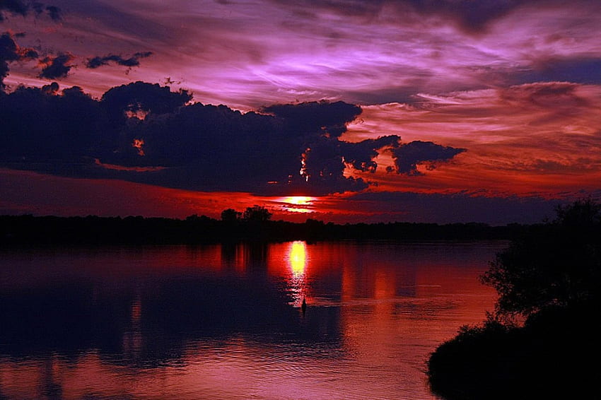 Sunset sunshine, 강, 화려한, 불타는 듯한 빛깔, 물감, 황혼, 반사, 태양, 일몰, 햇빛, amazind, 일몰, 아름다운, 호수, 자, 구름, 하늘, 아름다운, 저녁 HD 월페이퍼