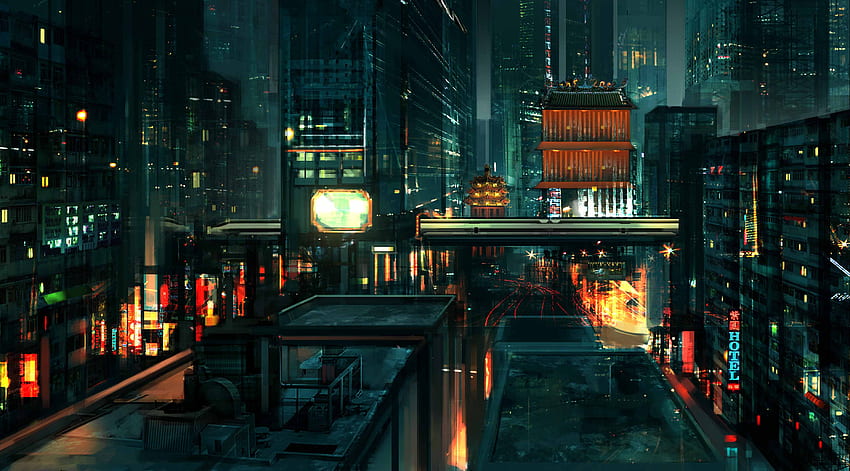 Gebäude, Stadt, Kleinstadt, Städtisch, Innenstadt, Größe geändert, Cyberpunk Japan HD-Hintergrundbild