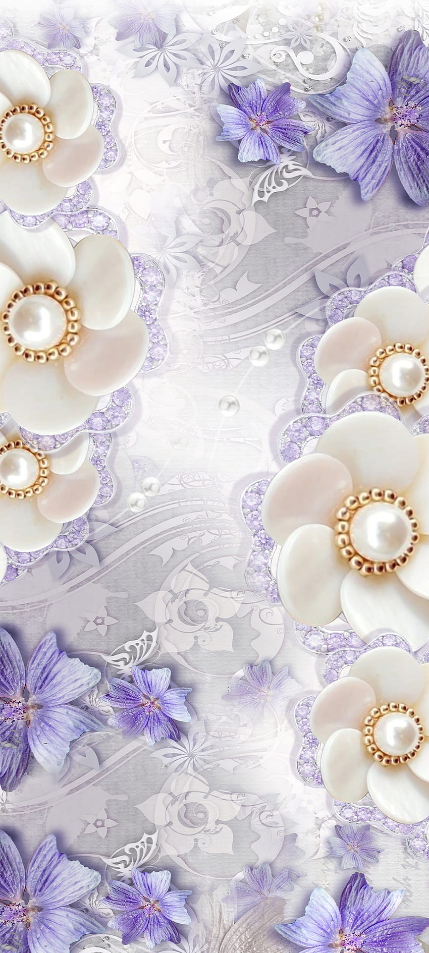 SilkCrystalFlowers 2, hermoso, rosa, pétalo, púrpura, Premium, Flores, Dorado fondo de pantalla del teléfono