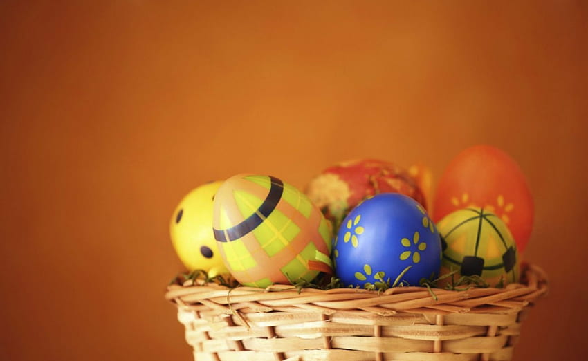 Easter eggs, basket, easter, painted, eggs HD wallpaper