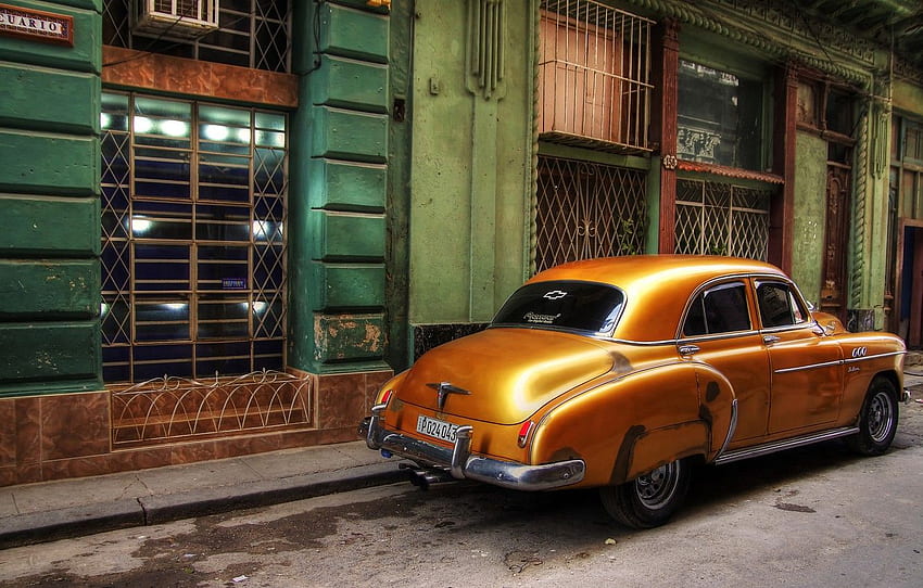 retro, street, Windows, home, car, Cuba, Havana HD wallpaper