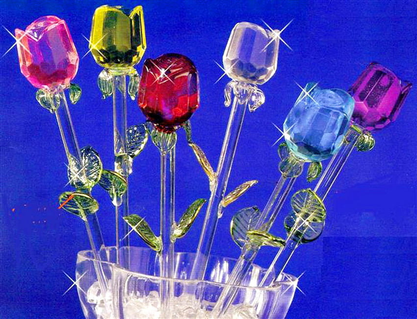 Mekar selamanya, mawar, kristal, warna, kaca, bunga Wallpaper HD