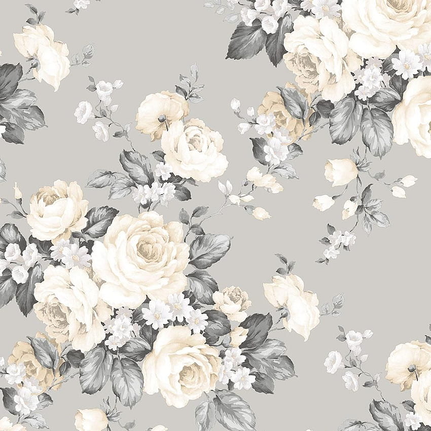 Norwall Grand Floral Vinyl Roll (Covers 56 sq. ft.)-MH36505 - The Home Depot. Grey floral , Floral , roll, Gray Flower HD phone wallpaper