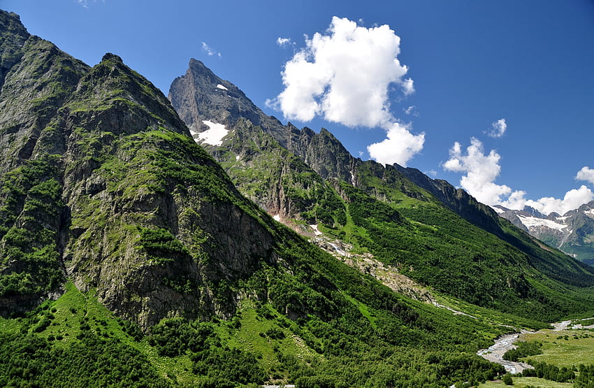 Doğa, Çimen, Gökyüzü, Dağlar, Kafkasya HD duvar kağıdı