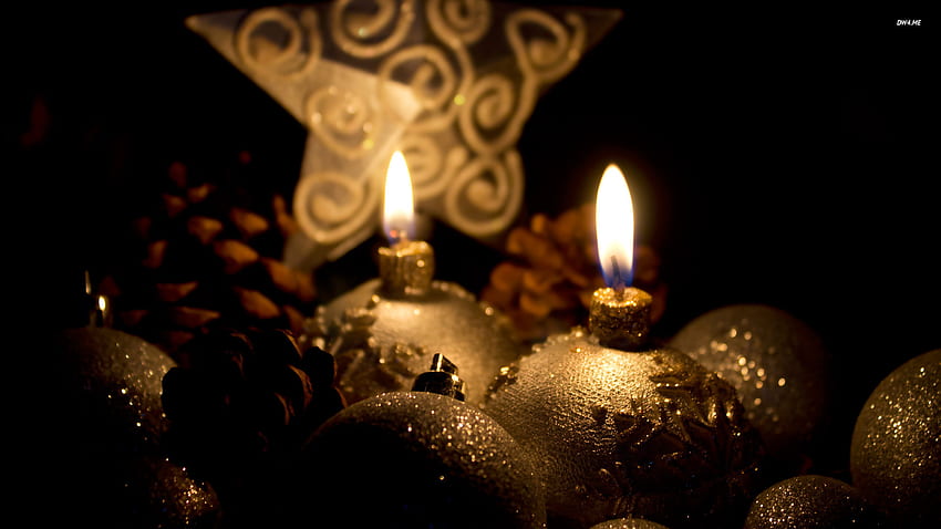 Golden Christmas candles HD wallpaper