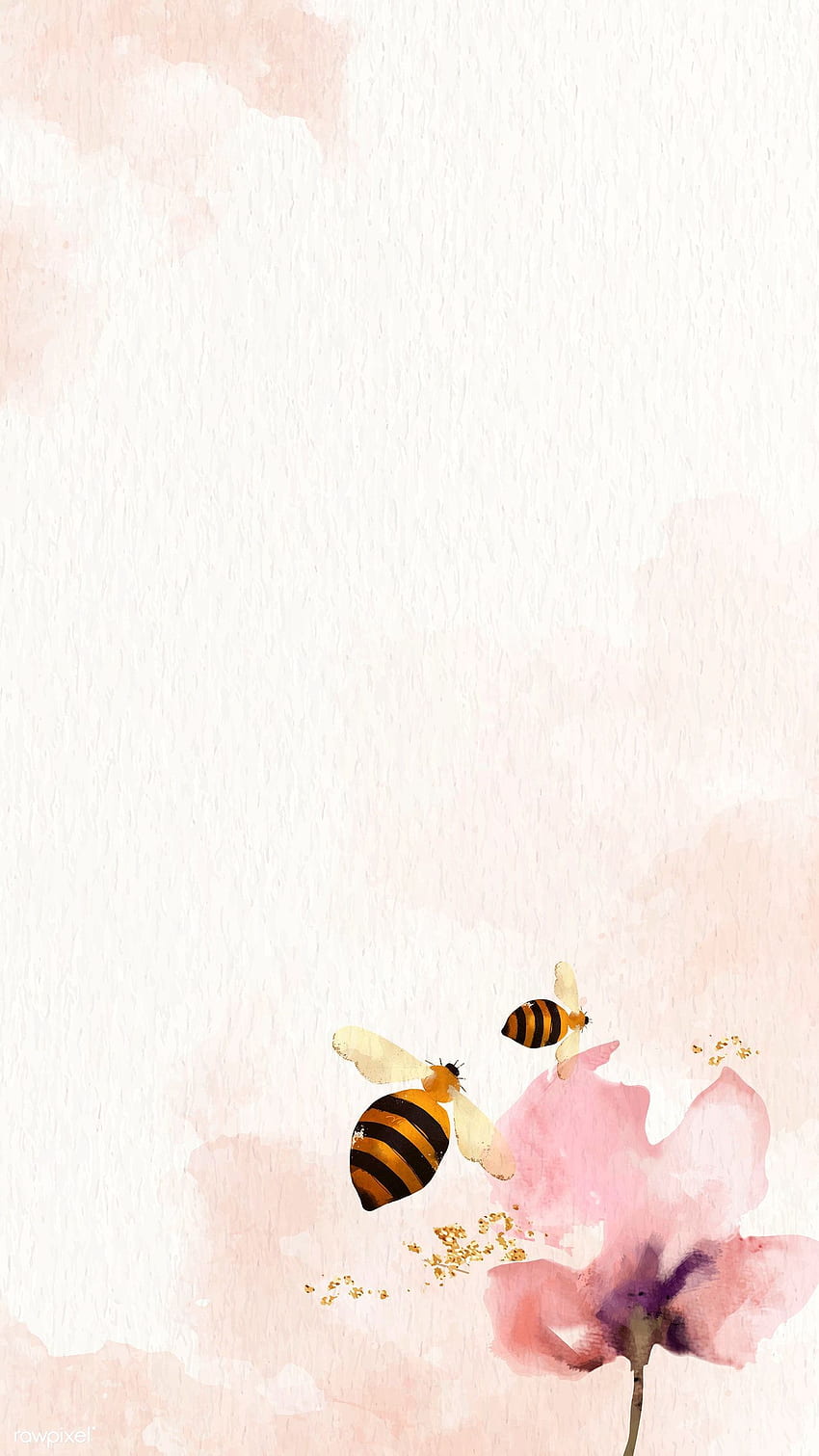 ミツバチと花の水彩背景のプレミアムベクター。 水彩画の花の背景、水彩画のiphone、水彩画の電話、春の花の水彩画 HD電話の壁紙