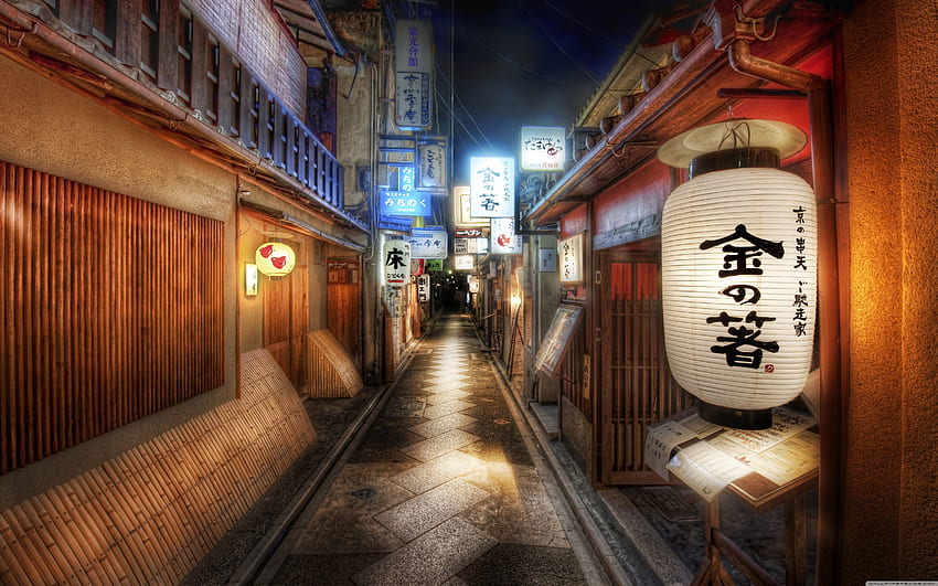: Japon, lumières, ville, rue, paysage urbain, nuit, Urban Japanese Alley Fond d'écran HD