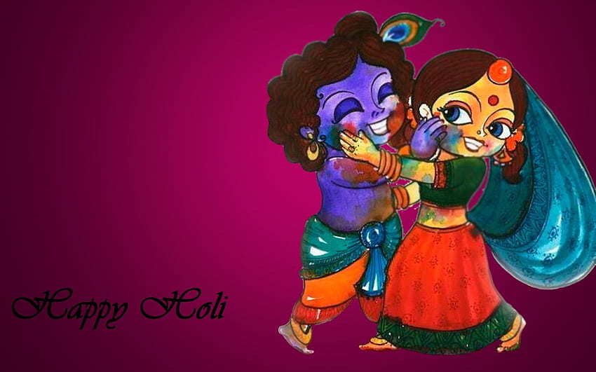 Radha Krishna On Holi, Cartoon Krishna HD wallpaper | Pxfuel