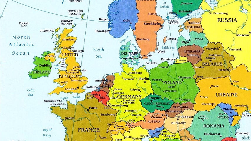 Mappa politica dell'Europa Città europee con 1155 - Europa Sfondo HD